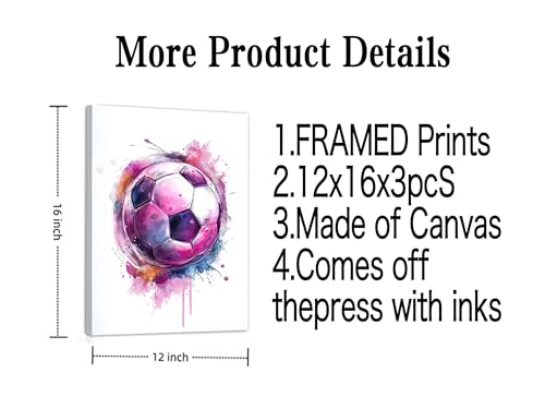Image of Frimeeme 3Pcs Girl Graffiti Soccer Canvas Wall Art, 12 x 16 inch
