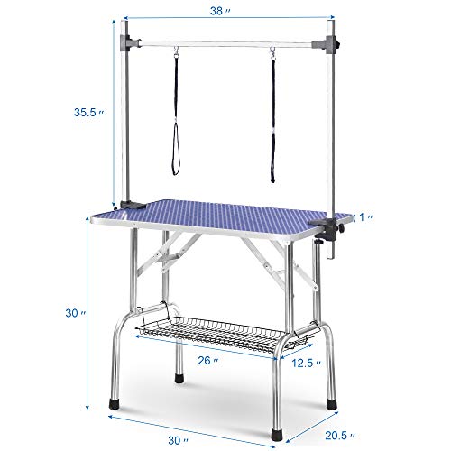 Rhomtree Professional 36\" Adjustable Pet Grooming Table Heavy Duty with Arm & Nosse & Mesh Tray for Large Dog Cat Shower Table Bath Station, Maximum Capacity Up to 330 LBS (36 inch) - Thumbnail 7