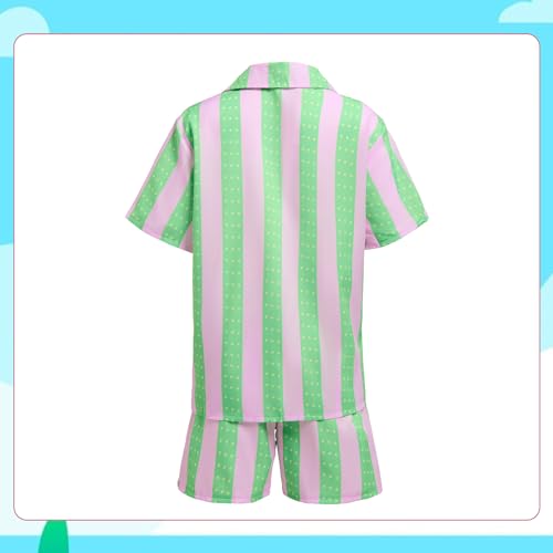 KDFJIEelf Kids Ken Costume, Boys Casual Beach Striped Shirt and Shorts Set, 2023 Movie Ken Outfits
