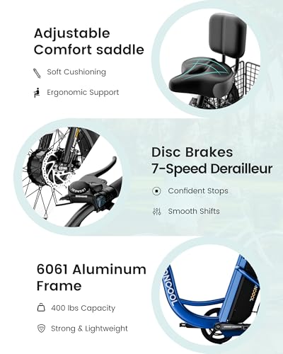 Image of MOONCOOL Electric Tricycle for Adults, 20 inch x 4 inch Fat Tire Electric Trike, 48V 500W Motorized Electric Bicycle Bikes, 3 Wheels 7 Speed Ebike with Removable Battery, Aluminum Frame & Large Basket