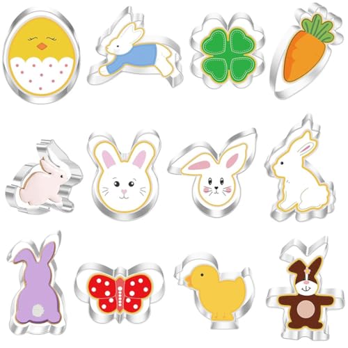 12 Stück Ausstechform Ostern,Oster Ausstecher Set,Ausstechformen Ostern,Osterplätzchen Ausstecher,Osterausstecher Hase, Keksausstecher Ostern,Osterkekse Plätzchenausstecher für Backen Kindern