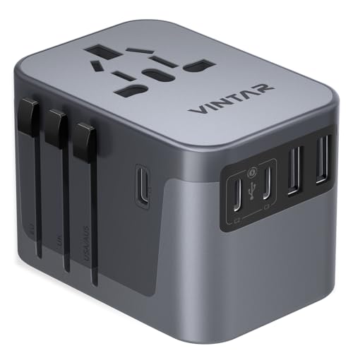 Image of Universal Travel Adapter, VINTAR International Power Adapter with 6A 3 USB C and 2 USB Ports, All in One Travel Essentials Plug Adapter, Worldwide Outlet Converter for Europe UK USA AUS(Type C /G /A /I)