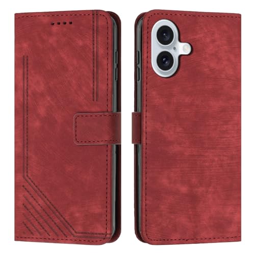 Étui de téléphone à rabat compatible avec iPhone 16 chic finition Rosso à dragonne