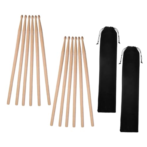 ibasenice 2 juegos de baquetas de madera de arce 5A, 6 pares con bolsa de terciopelo para batería electrónica, jazz y práctica