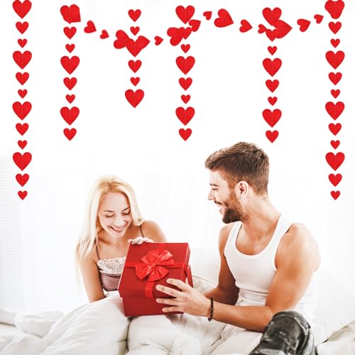 Image of Valentines-Day Party Decorations Red Heart-Garland - 52ft Special Night Galentines Hanging Streamers Banner,Girl Romantic Wedding Anniversary Baby Bridal Shower Engagement Mohters Decor Panduola