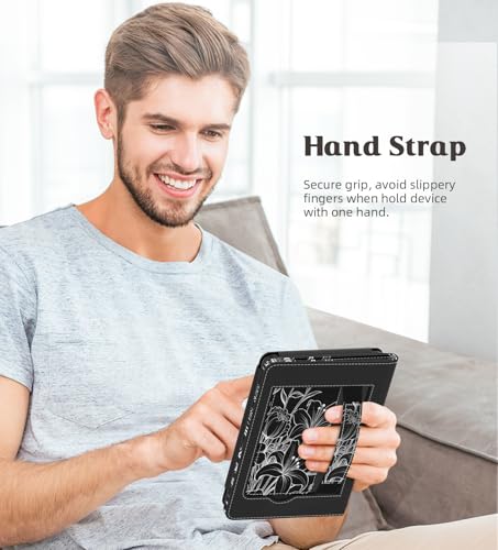 Image of MoKo Case for 6 inch Ebook(11th Generation, 2024 /2022) /(10th Gen,2019) /(8th Gen, 2016), Ultra Lightweight PU Shell Cover with Auto Wake /Sleep for E-Reader 2024, NOT for Kobo eReaders, Line Flower