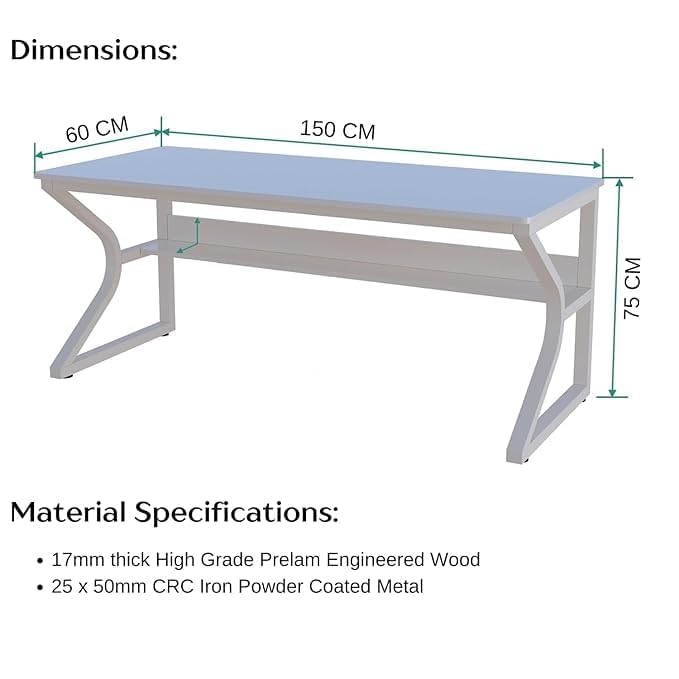 Image of Klaxon Wood & Metal Finish Study Table with 1 Year Warranty for Students Adults Arko (DIY Installation) (White, ARKO -White NEW)
