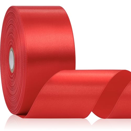 Apeseek 2 Inch 60 Yards Red Satin Ribbon Solid Polyester Fabric Ribbon for Gift Wrapping Crafts Floral Bouquet Wedding Barthday Party Festival Christmas
