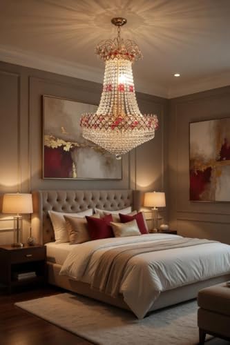Image of SHRI MAHAL ANTIQUES 20W with LED Bulb Glass Decorative Metal Crystal Pendant Ceiling Lamp Chandelier, Bulbs Included (480mm, Golden)-AC