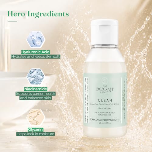 Image of THE FACECRAFT PROJECT Face Cleanser Gentle Gel Face Wash | Soap Free Daily Use with Hyaluronic Acid Lactic Acid Hydrating Mask for All Skin Types, 25 ml (Pack of 2)