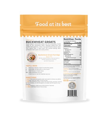 Quay Naturals Organic Buckwheat Groats 1.5 lb | Gluten-Free Ancient Grain Alternative | Non-GMO, Whole Buckwheat Groats, Vegan | Ideal for Hot Cereal, Porridge, Salads & Baking - Thumbnail 2
