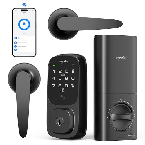 Image of ARPHA Keyless Entry Door Lock, Palmar Vein Recognition Deadbolt with Handleset for Front Door, Built-in WiFi, Amazon Alexa, Google Assistant, App-Control, Voice Control, NFC