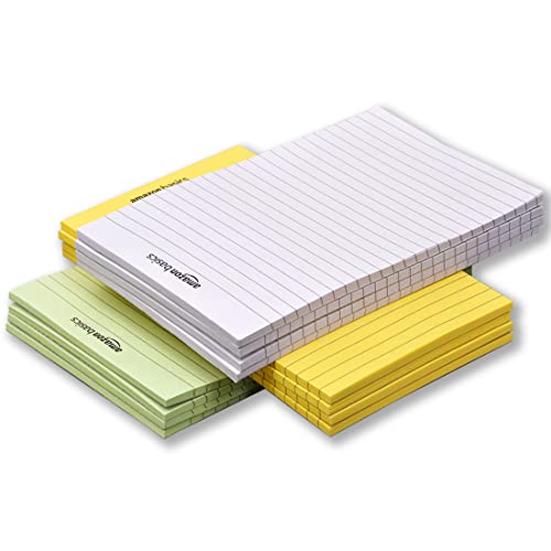 AmazonBasics Wide Ruled 5x 8 - Inch 50-Sheet Lined Writing Note Pad, White | Yellow | Green- Pack of 12