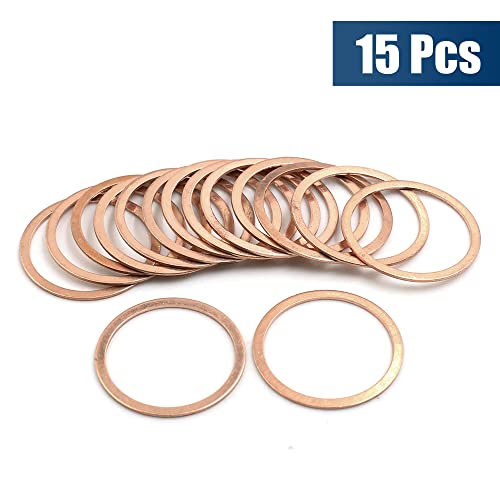 X AUTOHAUX 15pcs 32mm x 38mm x 1mm Copper Flat Washer Screw Gasket Sealing, Copper Tone, 14 x 10 x 1.5 cm - Image 4