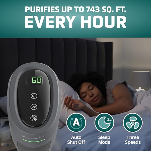 Image of GermGuardian HEPA Indoor Large Room Air Purifier for Home - Pet Dander, Dust, Pollen, Smoke, and Odors in Bedroom, Office, and Kitchen - Air Quality Monitor and UV-C Light Combo - Gray