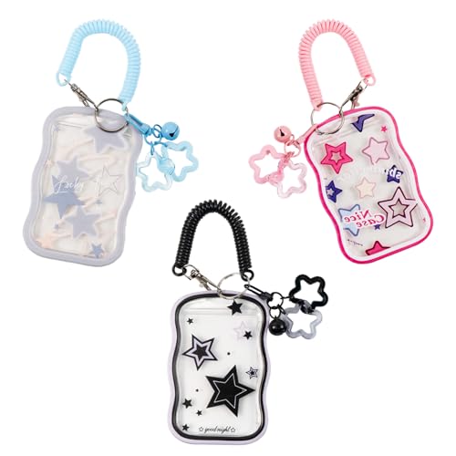 QVXQVX 3 Pcs Acrylic Star photocard holder—Adorable Clear Display with Star Keychain. Showcase photos in the office school or while traveling. (multicolor)