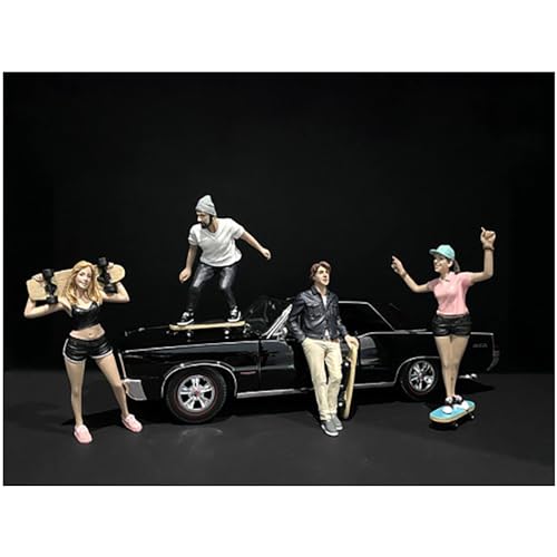 Figuras American Diorama Skateboarders 1/24 4 piezas miniatura 1