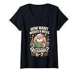 Womens Funny Santa Reading 67 Meme Tee Christmas Teacher Book Lover V-Neck T-Shirt