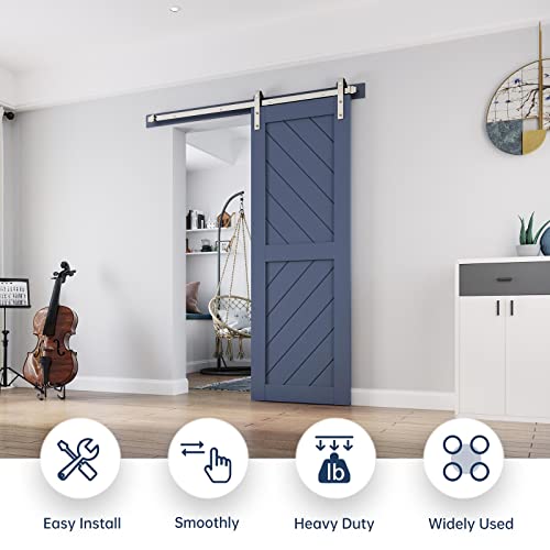 Easelife 5 Ft Brushed Nickel Sliding Barn Door Hardware Track Kit,Basic J Pulley,Heavy Duty,Slide Smoothly Quietly,Easy Install (5Ft Track Kit For 26"~30" Wide Single Door) #TOP1