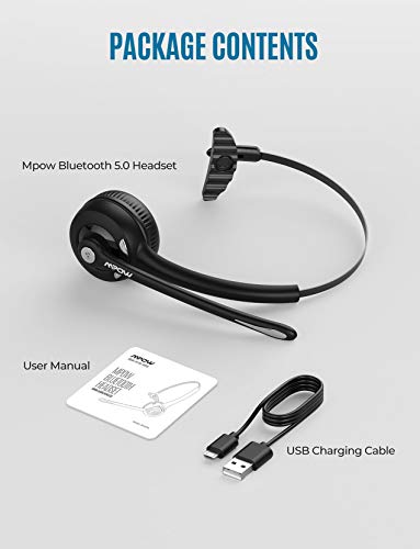 Mpow Pro Trucker Bluetooth Headset V5.0, Wireless Headphones with Microphone for Cell Phone, Office Bluetooth Headset, cVc 6.0 Noise Canceling, On Ear Headphones for Call Center, Truck Driver, Skype
