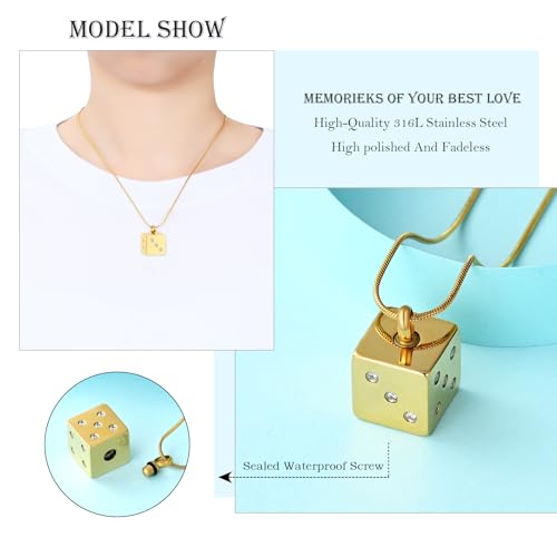 Hearbeingt Stainless Steel Cremation Jewelry for Ashes, Dice Memorial Urn Necklace for Men, Keepsake Pendant4