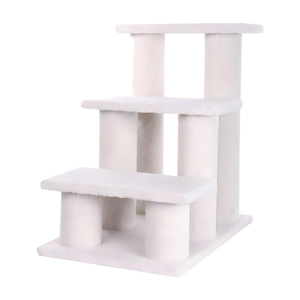 Faux Fleece Cat Step Stairs with Pressed Wood Platforms by Bison Pets – Engineered Wood, Beige