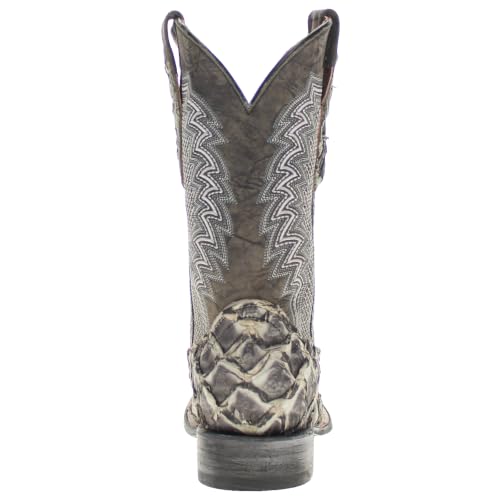 Image of Vaccari Men's Dylan Genuine Pirarucu Fish Leather Broad Square Toe Cowboy Boots