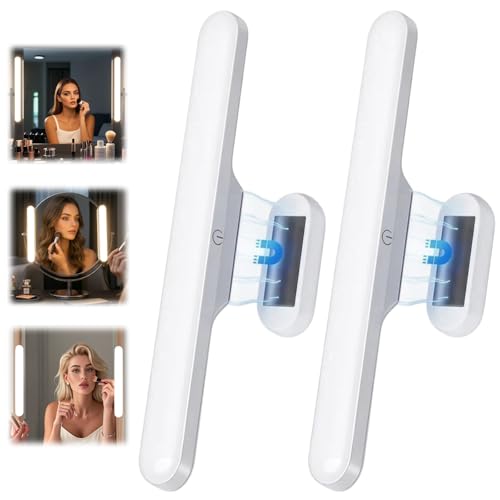 Silanit 2 Pack Rechargeable Wireless Vanity for Mirror, Magnetic LED Makeup Lamp with Touch Control, Adjustable Brightness & Angle, Stick-On Bathroom Vanity for Makeup, Bedroom, and Dorms