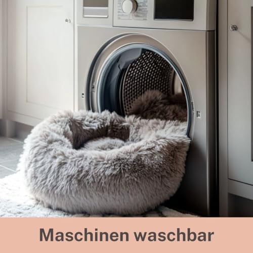 pfoten&nasen® Wolke 7 Hundebett S [Beige, 65 cm] – Flauschiges Donut-Kissen für kleine Hunde & Katzen – Waschbar mit abnehmbarem Bezug
