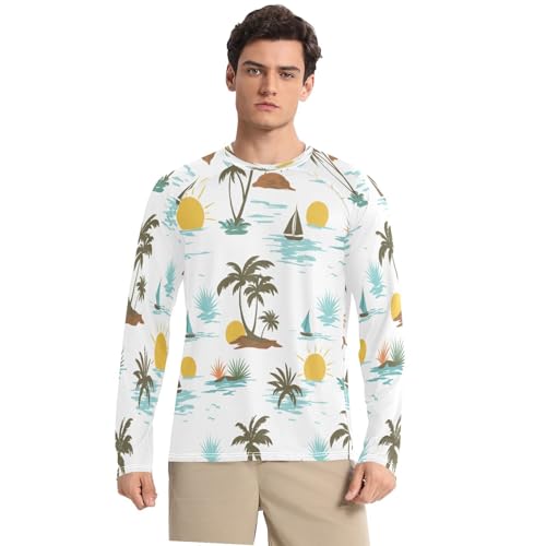 Bulletgxll Summer Pattern Men's Sun Protection Shirts UPF 50+ Long Sleeve UV Rash Guard Quick Dry Swim Shirts