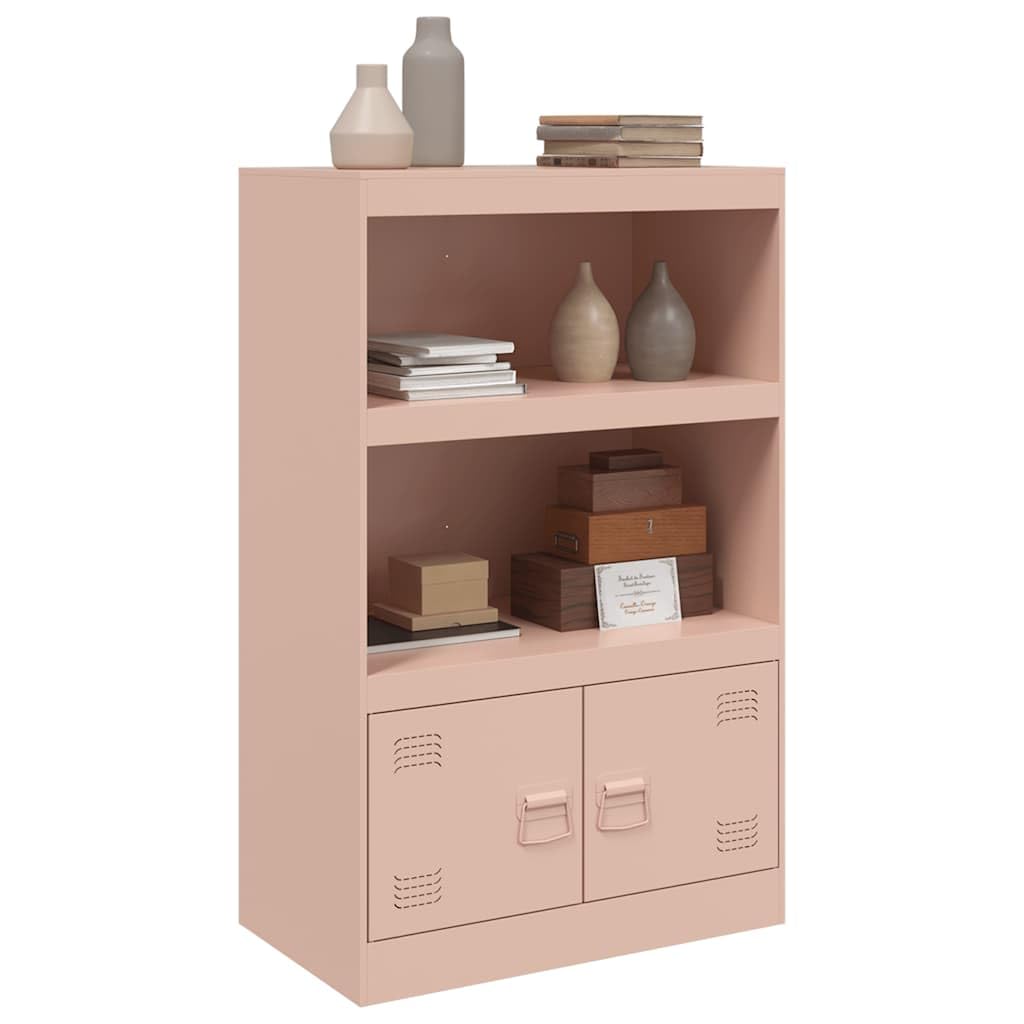 Buffet rose 67 x 39 x 107 cm, en acier laminé à froid, avec 2 étagères et portes, pour chambre à coucher, salon, meuble de rangement