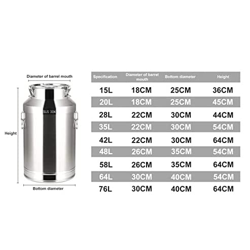 WSAH 5-100L 201 Seau de Transport de Lait en Acier Inoxydable/Seau à vin cruche d'eau Bouteille de Glace Baril d'huile bidon de thé avec Couvercle scellé pour Pot de Stockage de Nourriture,100L - Image 8