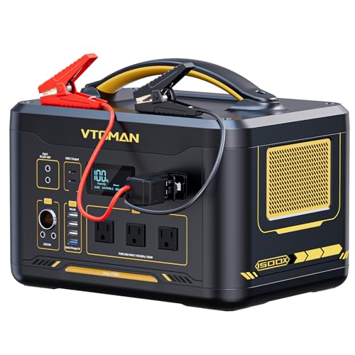 Image of VTOMAN Jump 1500X LiFePO4 Battery Portable Power Station with Jumper Cable | 828Wh Solar Generator, 1500W AC Outlet, 100W PD Type-C&Regulated DC for Home Backup Roadside Emergencies