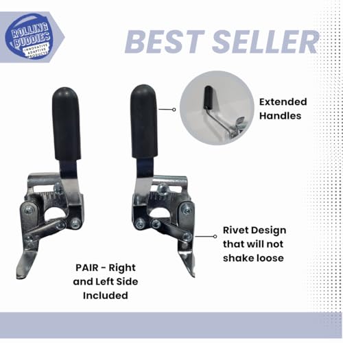 image for Rolling Buddies Heavy Duty Chrome Wheelchair Brakes, Wheel Locks (Pair