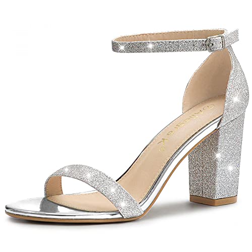 Allegra K Allegra K Women's Glitter Ankle Strap Chunky Heels Sandals Silver 6 M US