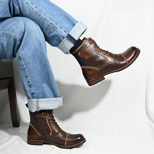 Mens Boots Motorcycle Casual Boots for Men Lace-up Ankle Dress Boots Zipper Biker Boot3