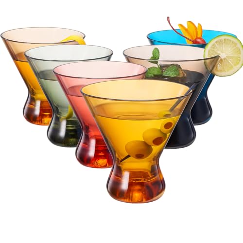 13-Ounce Colorful Pastel Plastic Stemless Martini Glasses (Set of 4), Martini, Margarita, Champagne & Cocktail Reusable Glasses, BPA-Free, Shatter-Proof, Dishwasher-Safe, Poolside Perfect, Outdoors
