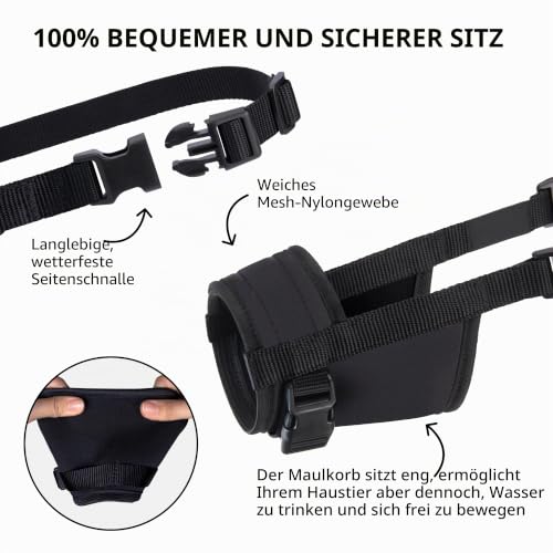 CollarDirect Maulkorb – Verstellbarer, weicher, atmungsaktiver Nylon-Mundschutz für kleine, mittelgroße und große Hunde, Anti-Kauen, Bellen und Beißen (Schwarz, L/XL)