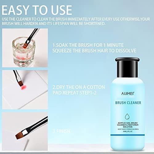 Image of Nail Brush Cleaner Restorer Nail Brush Cleaner Solution Clean Manicure Brushes Set A with Glass Cup & Cleaning Cotton Pads for Nail Art Gel Polish Painting Brushes 58ml