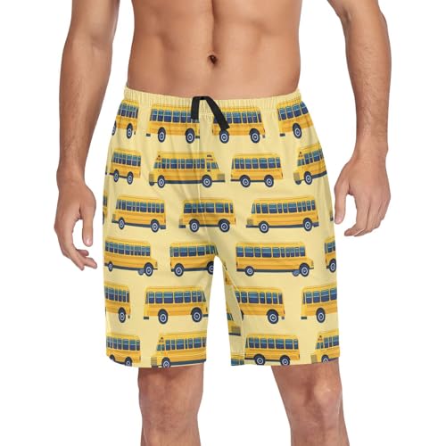 Vdsrup Mens Pajama Shorts Yellow School Buses Sleep Shorts Men Pajama Bottoms With Pockets Drawstring Lounge S