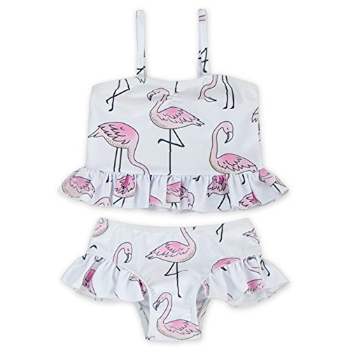 Image of Girls' Two Piece Swimsuit Set Ruffled Bikini Swimwear (0-12months, Flamingo)
