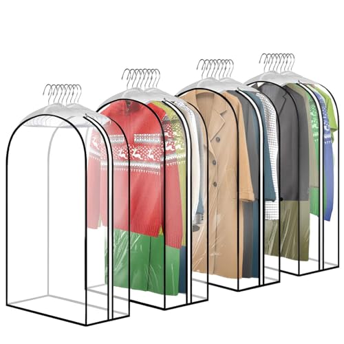 Clear Garment Bags - Hanging Clothes Storage | Closet Suit Cover Organizer | Gusseted Garment Bags With Zipper, Thickened Suit Storage Bags, Clothes Cover For Coats And Shirts