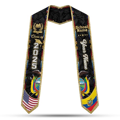 MonkeyVan Ecuadorians Graduation Sash Custom Ecuadorians American Flag Graduation Sash 2025 Ecuador Graduation Stole Ec1