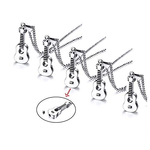 VNOX Keepsake Memorial Jewelry Stainless Steel Guitar Shape Cremation Ash Urn Pendant Necklace for Unisex