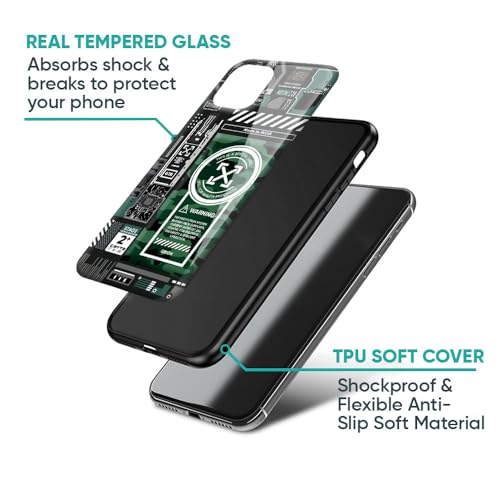 Image of Designer Tempered Glass Back Case Cover Compatible with OnePlus Nord 5 5G | Green Camo Circuit
