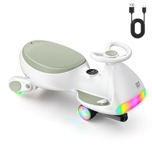 FanttikRide 12V N7 Ultra Electric Wiggle Car with Pedal, Kids Car, MagicMute Motor Swing Car, 2 Speeds, 9 Color Modes, Digital Display, Bluetooth, for Ages 3 and Up, 150 Lbs, Morandi Green