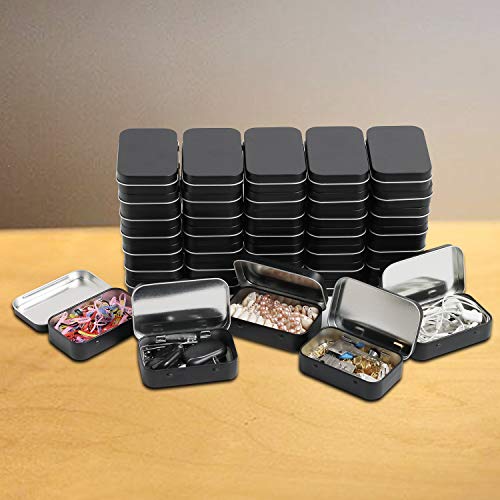 Image of Tamicy Metal Rectangular Hinged Tins, Pack of 40, Matte Black