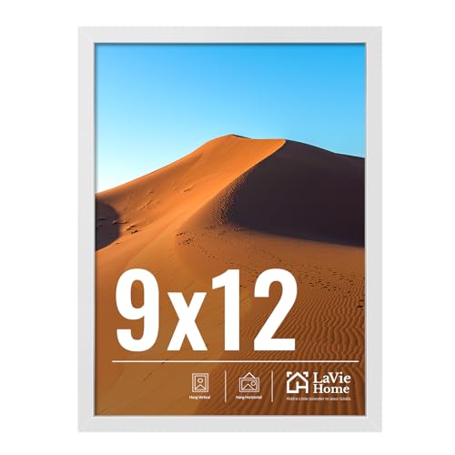 Image of LaVie Home 9x12 Picture Frame for Wall Display, 9x12 White Picture Frame with HD Plexiglas, 9 x 12 Poster Frame 1 Pack, Display Frame for Vertical or Horizontal, Classic Collection
