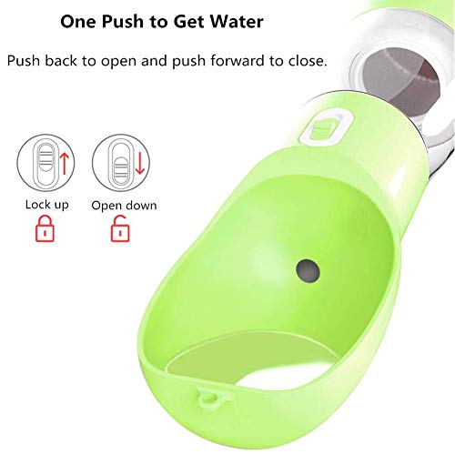 Image of Portable Dog Water Bottle with Food Container Dishwasher Safe-Green | 3 IN1 Drinking Bottle for Pet Puppy Outdoor Walking Hiking Travel | Leak Proof Dog Water dispenser with Bowl BPA Free