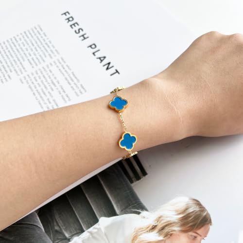 Image of AIPPK 18K Gold Plated Clover Lucky Bracelet for Women White /Black /Red /Green Flower Four Leaf Link Bracelets Trendy Jewelry Gifts for Women